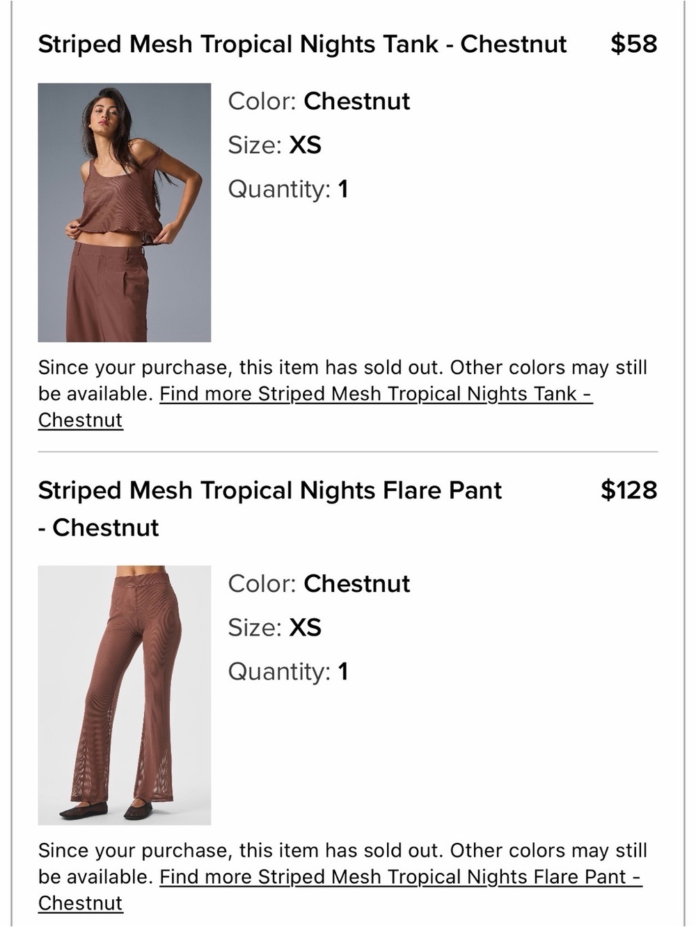 ALO Yoga Striped Mesh Tropical Nights Tank & Flare Pant in chestnut - Picture 10 of 10
